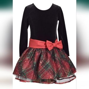 Christmas Holiday plaid dress with red bow